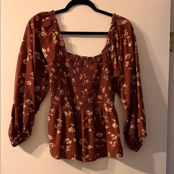 Madewell Tops - Madewell Floral Smocked Rust Blouse